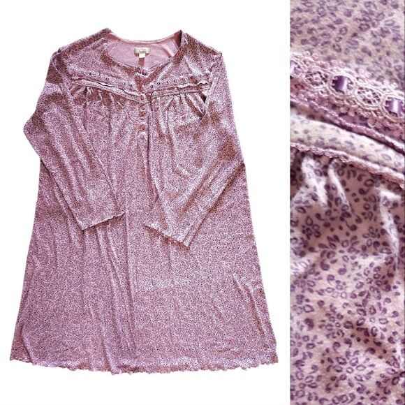Celestial Dreams 2014 Pink Purple Floral Long Sleeve Midi Nightgown Plussize 3X - Picture 1 of 15